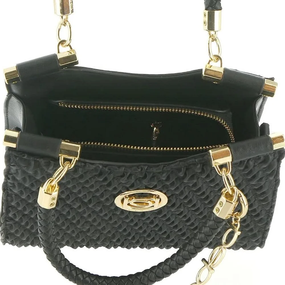 NWoT BEBE Black Satchel Crossbody Convertible Gold Black Satchel Adjustable - Picture 9 of 15